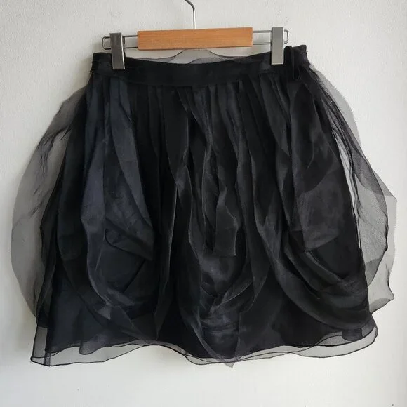 *NWT* Emporio Armani Black Silk Organza Mini Skirt - US 6  🇮🇹 - Picture 6 of 10